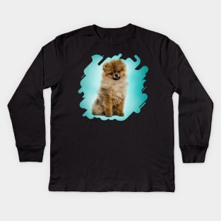 Cute Pomeranian German Spitz Kids Long Sleeve T-Shirt